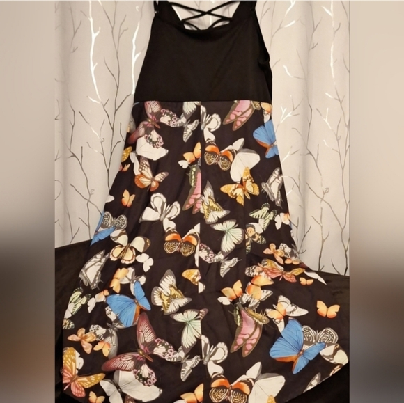 Shein Butterfly Print Dress with Black Top - Picture 2 of 4